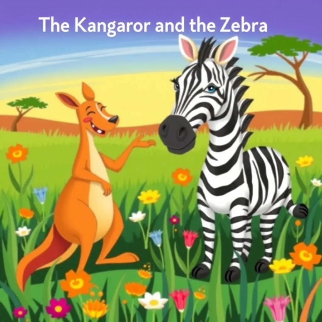 Il Canguro e la Zebra. - Aesop's Fable illustration featuring Canguro and  Zebra