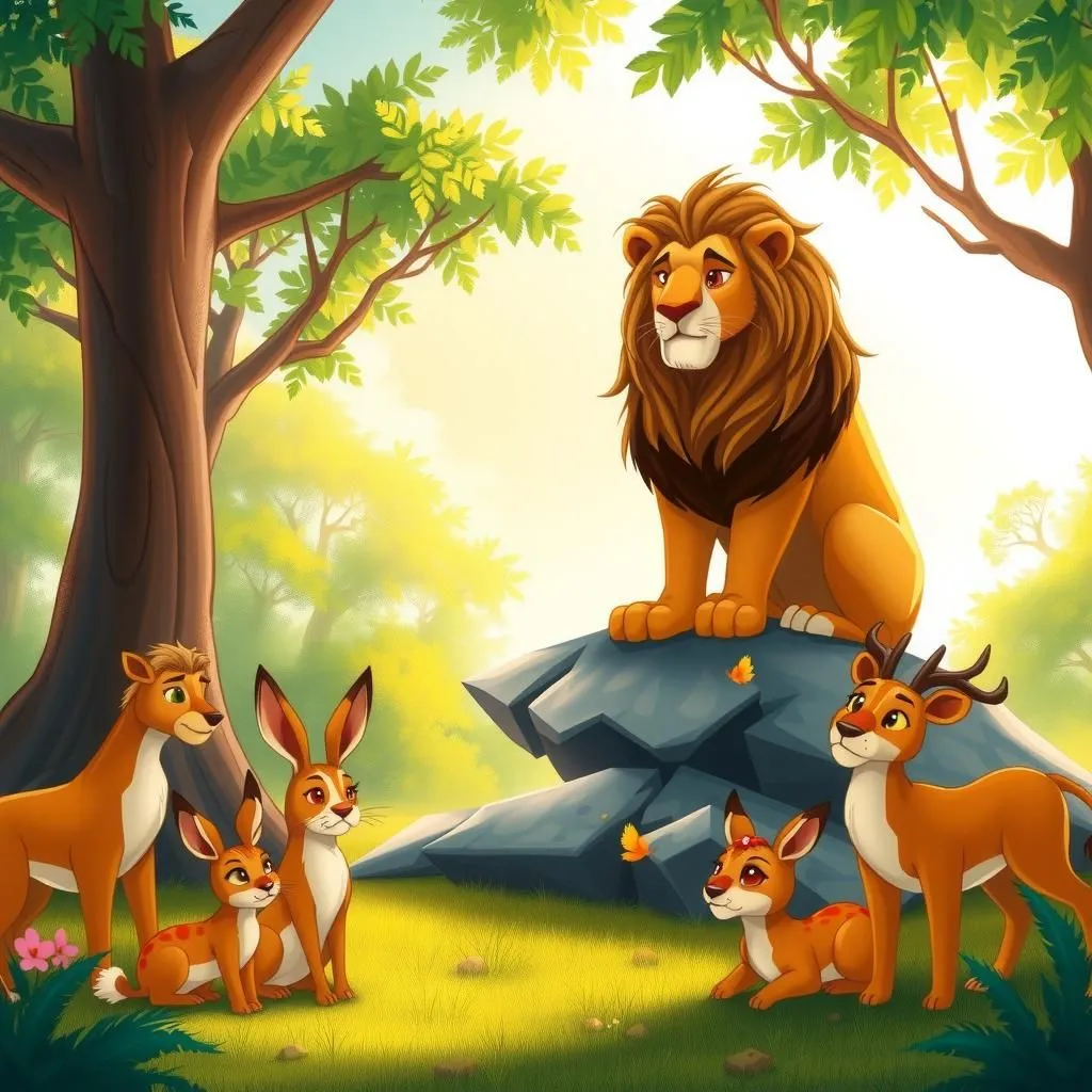 Il Regno del Leone. - Aesop's Fable illustration featuring Leone and  Lupo