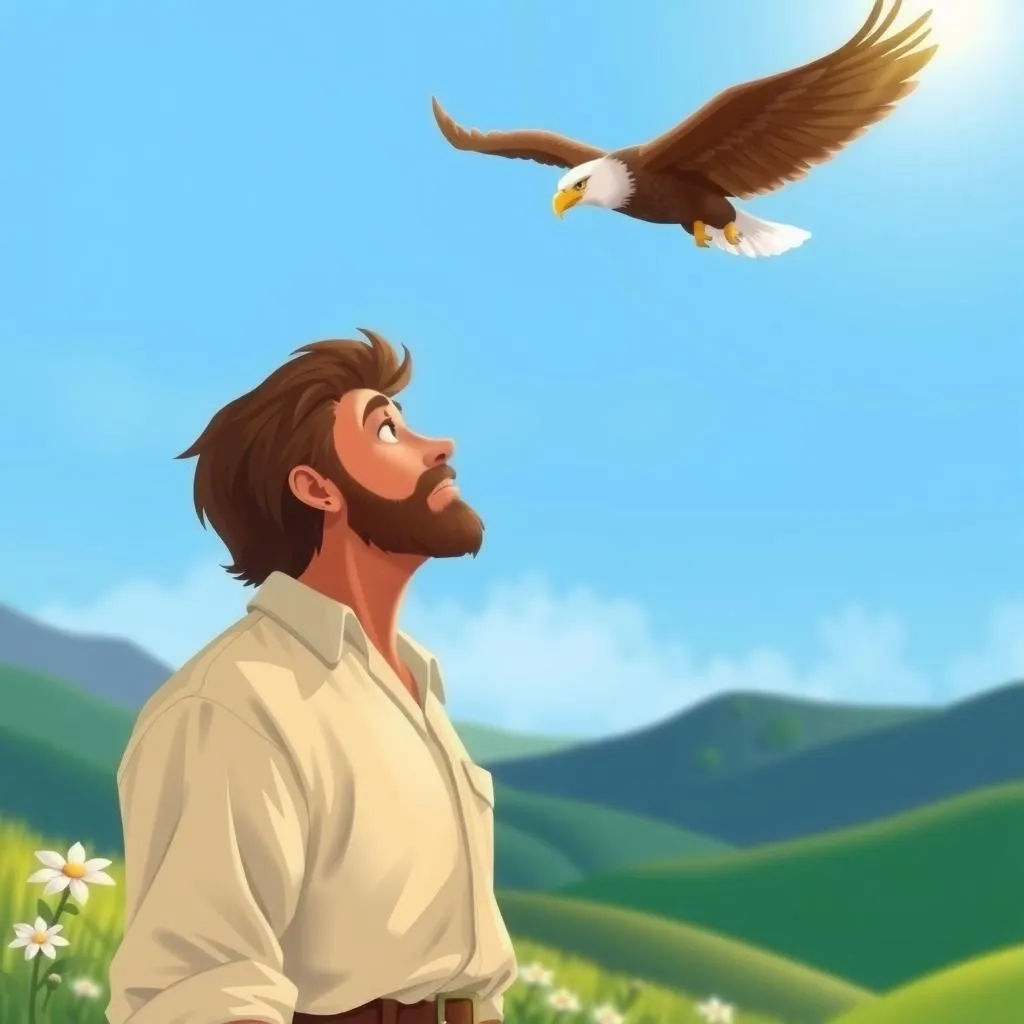 Ang Tao at ang Agila - Aesop's Fable illustration about moral values