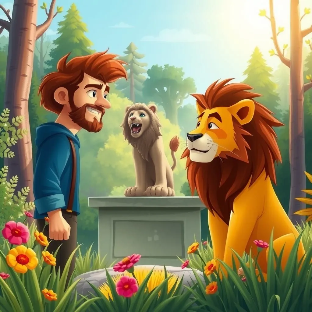 The Man and the Lion - Aesop's Fable illustration featuring Man and  Lion