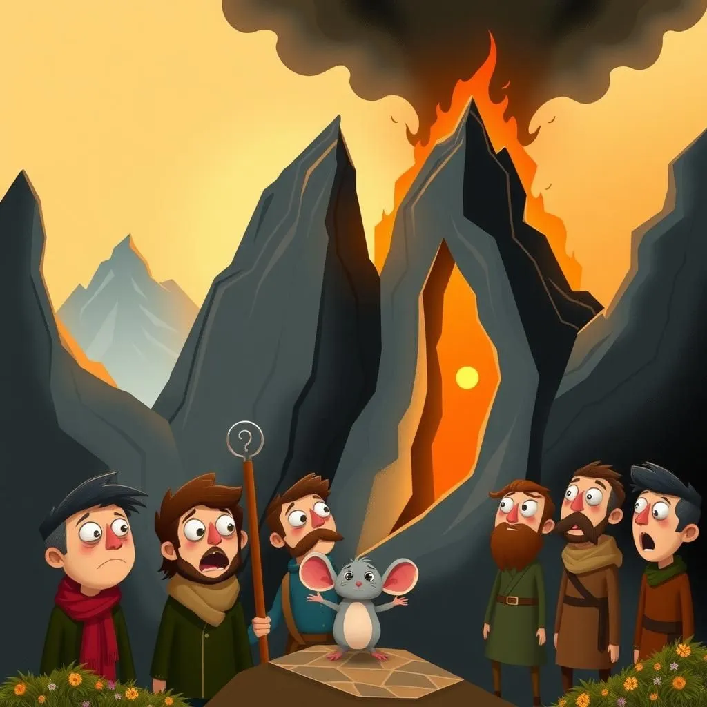 Le Montagne in Travaglio - Aesop's Fable illustration featuring Compatrioti and  Montagne