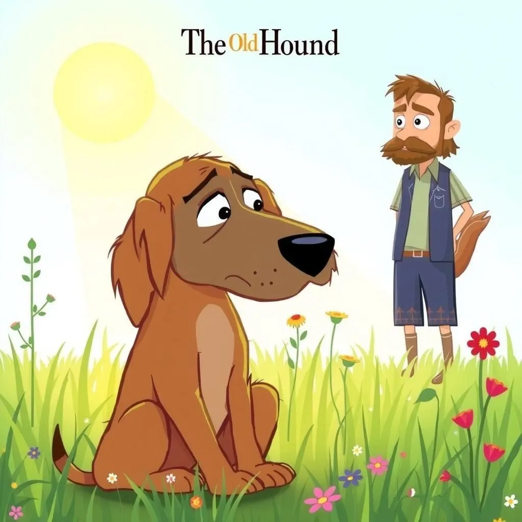 The Old Hound - Aesop's Fable illustration featuring Hound and  Boar
