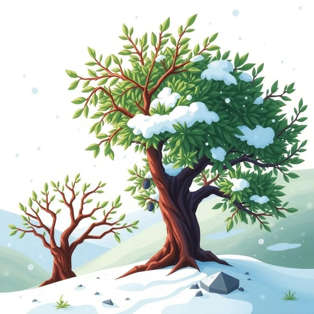 ज़ैतून का पेड़ और अंजीर का पेड़। - Aesop's Fable illustration featuring जैतून का पेड़ and  अंजीर का पेड़