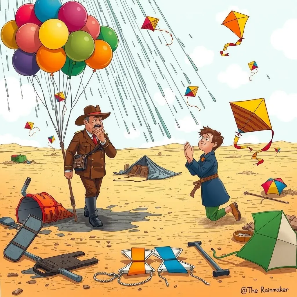 Ang Tagapagdala ng Ulan. - Aesop's Fable illustration featuring Opisyal ng Pamahalaan and  Reporter ng Pahayagan