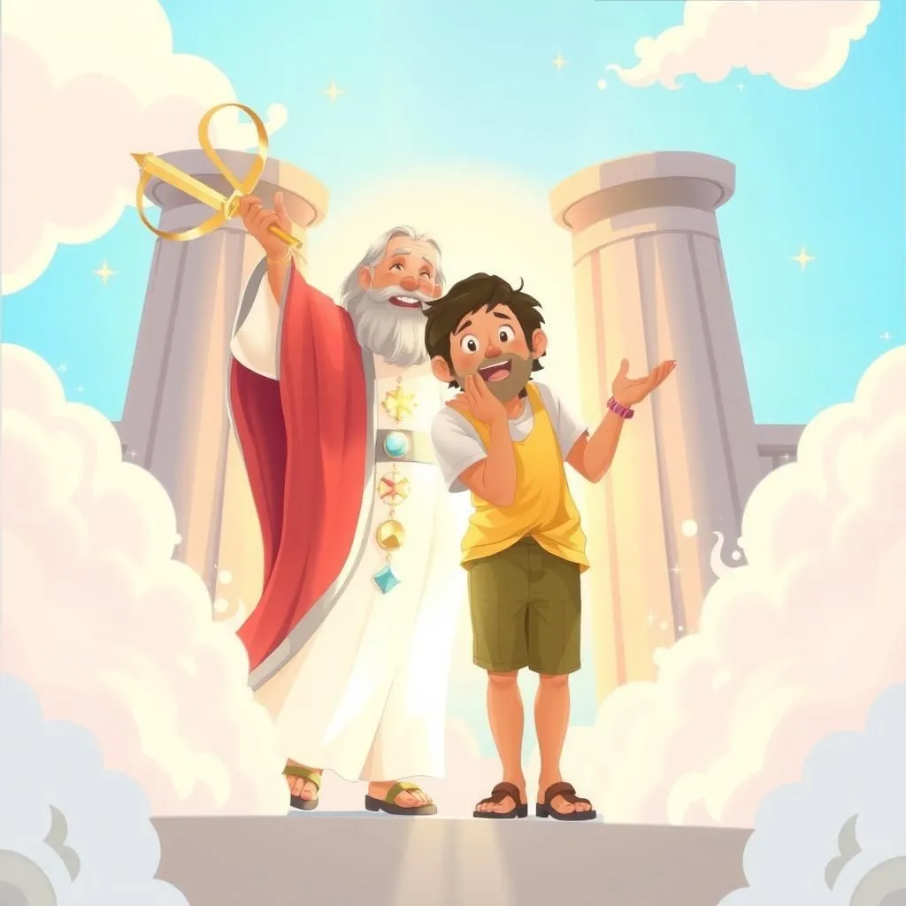 Il Californiano Ritornato. - Aesop's Fable illustration featuring Uomo and  San Pietro