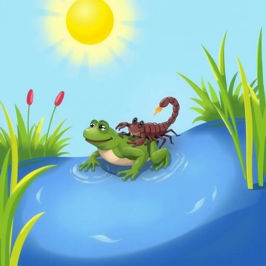 The Scorpion and the Frog - Aesop's Fable illustration featuring scorpion and  frog