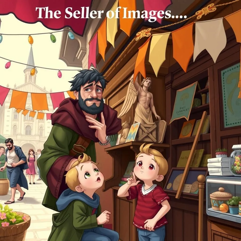 The Seller of Images - Aesop's Fable illustration featuring The Seller of Images and a certain man