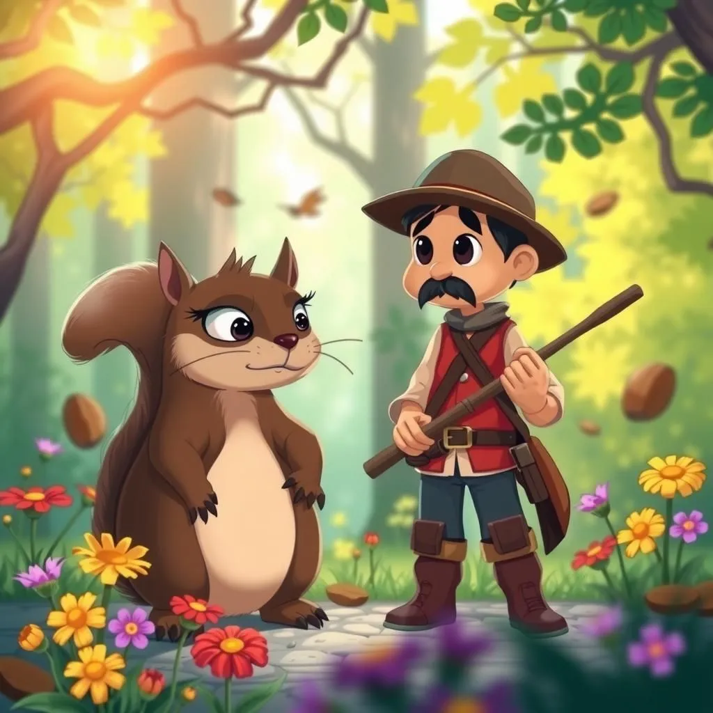 Lo Sportivo e lo Scoiattolo. - Aesop's Fable illustration featuring Sportivo and  Scoiattolo