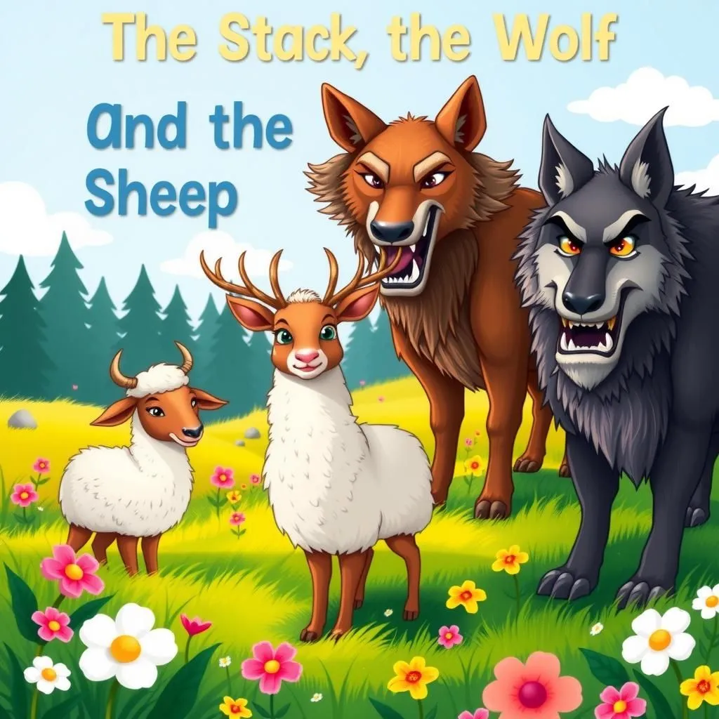 The Stag the Wolf and the Sheep - Aesop's Fable illustration featuring Stag and  Sheep