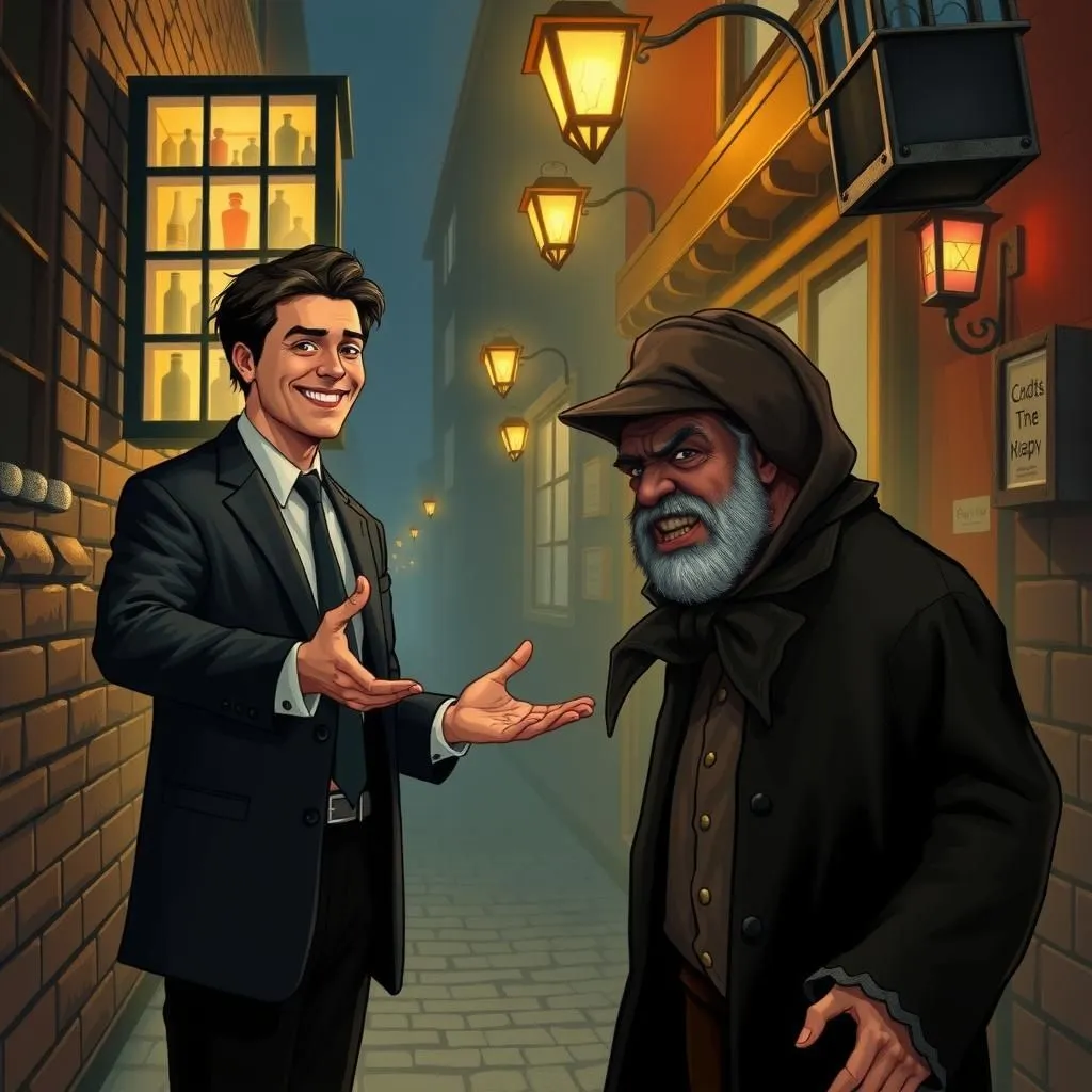 Ang Kinuhang Kamay. - Aesop's Fable illustration featuring Matagumpay na Negosyante and  Magnanakaw