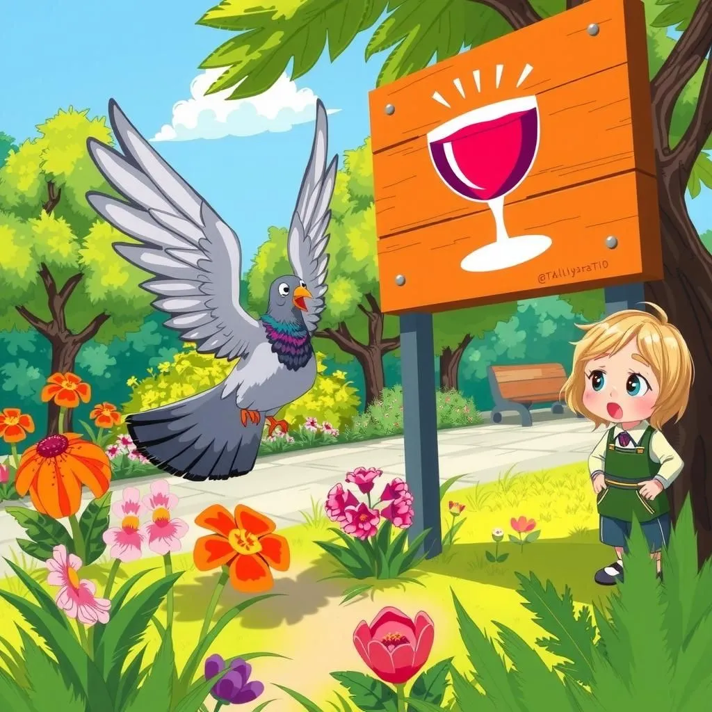 The Thirsty Pigeon - Aesop's Fable illustration featuring Pigeon and  bystander