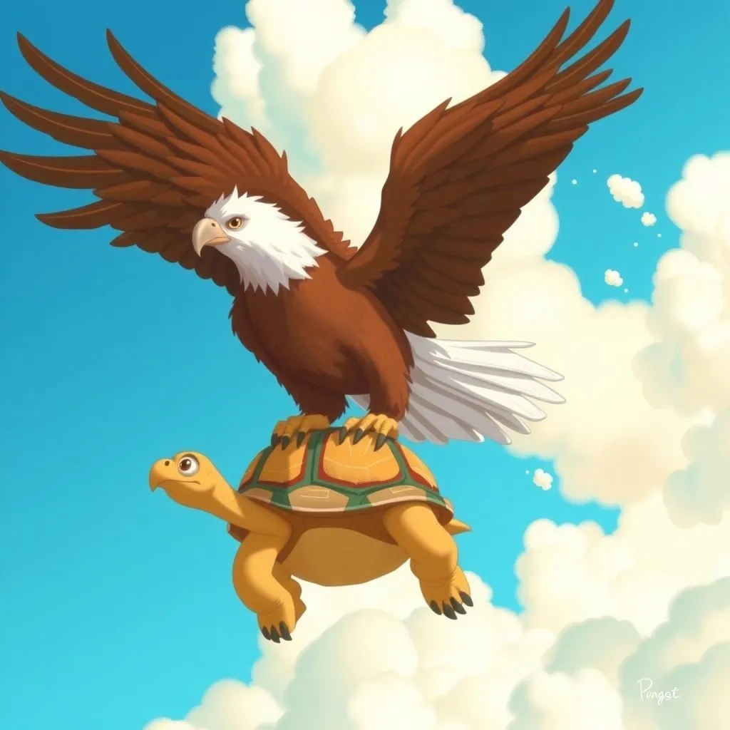 The Tortoise and the Eagle - Aesop's Fable illustration featuring Tortoise and  Eagle