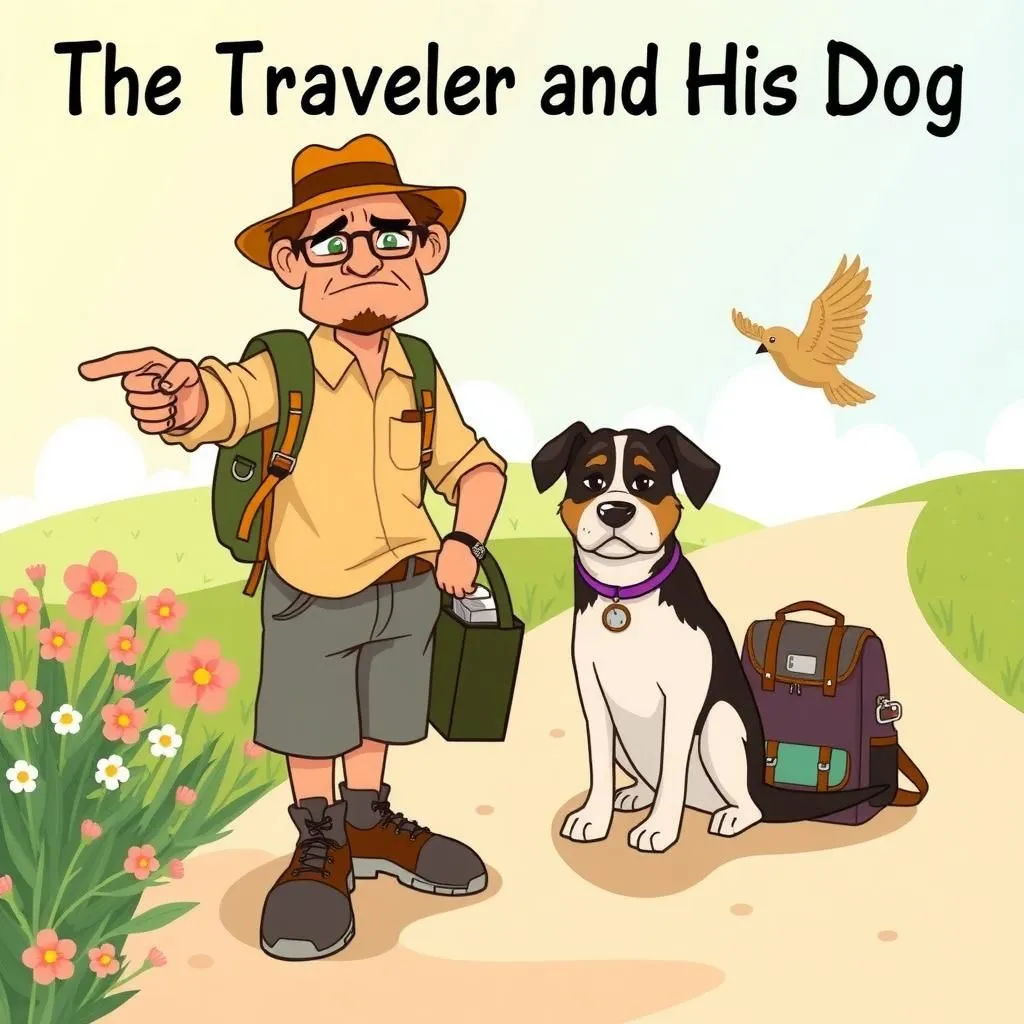 The Traveler and His Dog - Aesop's Fable illustration featuring Traveler and  Dog