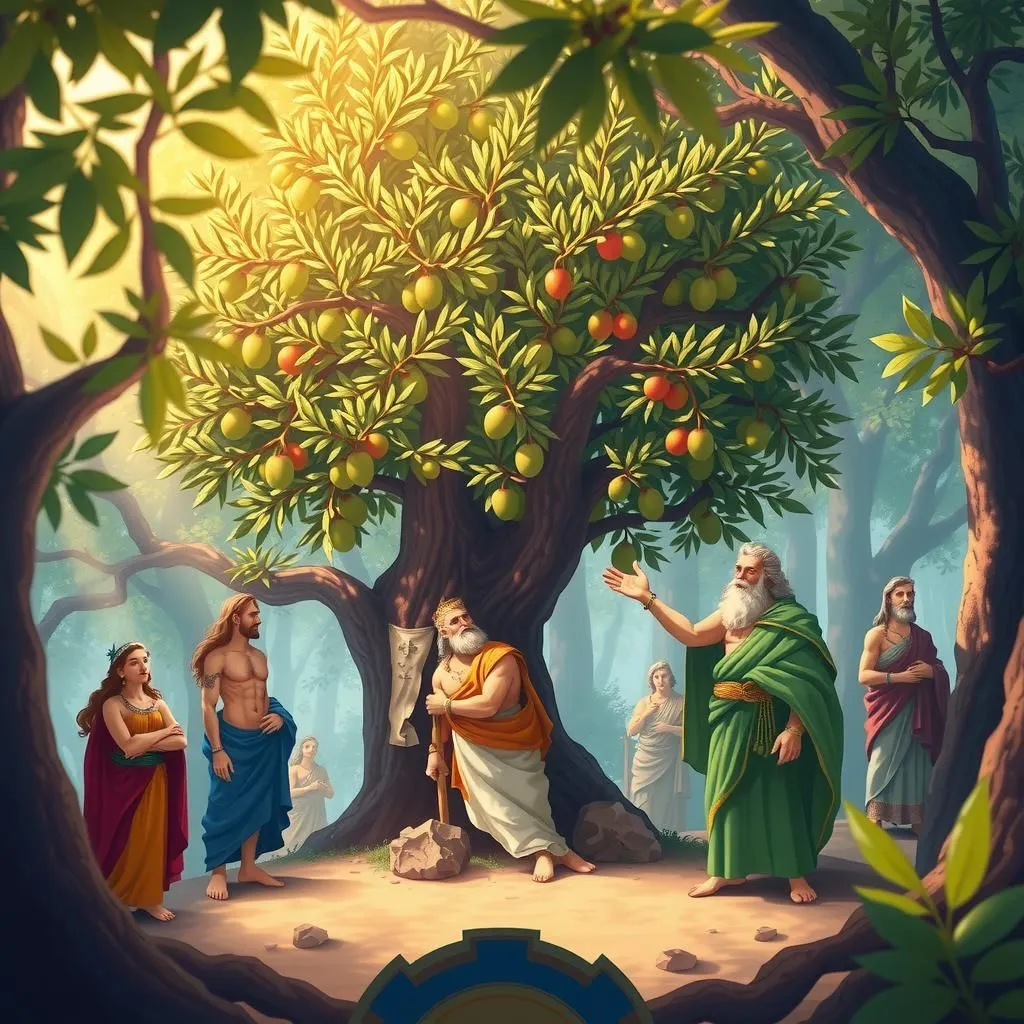 Gli alberi sotto la protezione degli dei. - Aesop's Fable illustration featuring Giove and  Venere