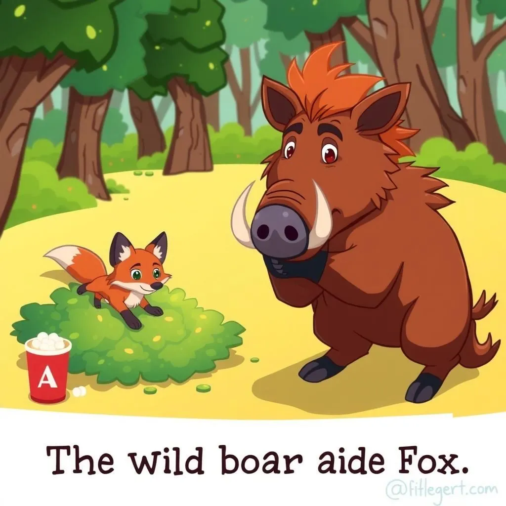 Ang Baboy Damo at ang Soro. - Aesop's Fable illustration featuring Baboy Ramo and  Soro